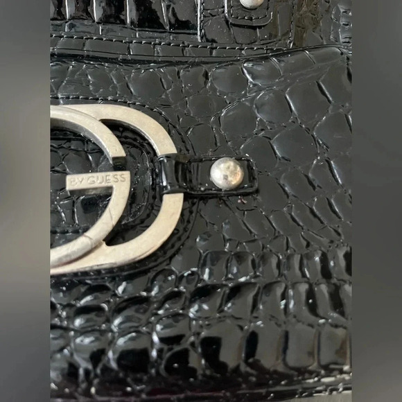 G by GUESS Y2K LOGO  Black Patent Leather Iconic Croc Hand Bag Purse Vintage - Picture 3 of 7